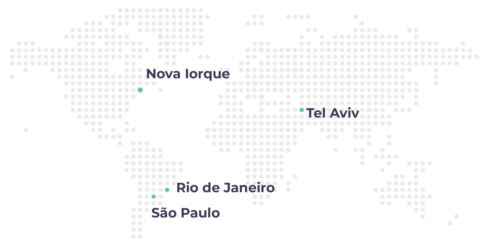 Mapa com a presença da FBX Medical em Nova Iorque, Tel Aviv, Rio de Janeiro e São Paulo