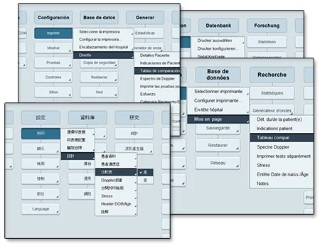 Menus do software Dolphin em vários idiomas